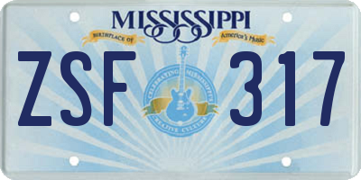 MS license plate ZSF317