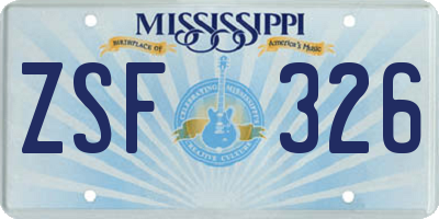 MS license plate ZSF326