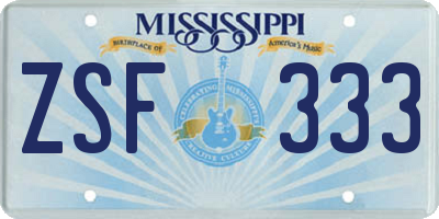 MS license plate ZSF333