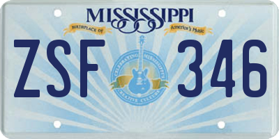 MS license plate ZSF346
