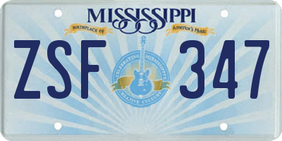 MS license plate ZSF347