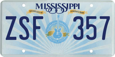 MS license plate ZSF357
