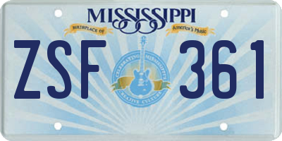MS license plate ZSF361