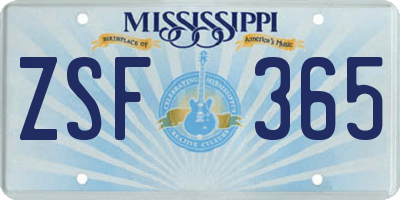 MS license plate ZSF365