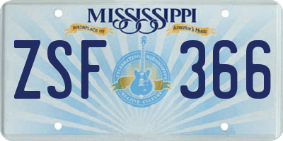 MS license plate ZSF366