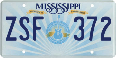 MS license plate ZSF372