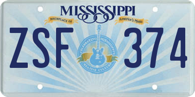 MS license plate ZSF374
