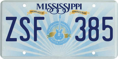 MS license plate ZSF385