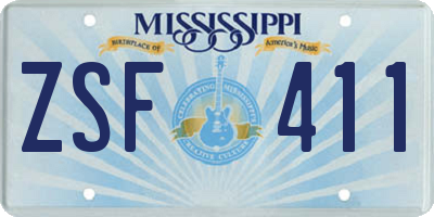 MS license plate ZSF411