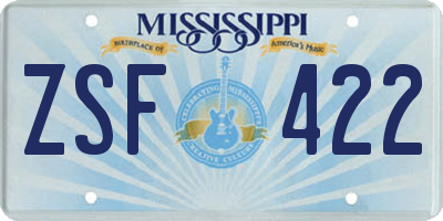 MS license plate ZSF422