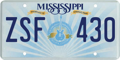 MS license plate ZSF430