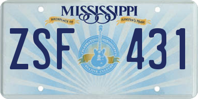 MS license plate ZSF431