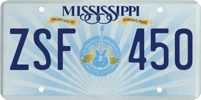 MS license plate ZSF450