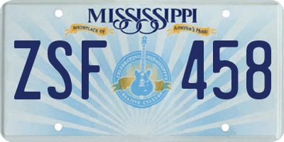 MS license plate ZSF458