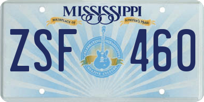 MS license plate ZSF460