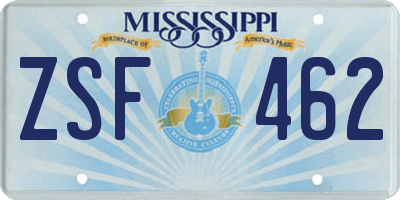 MS license plate ZSF462