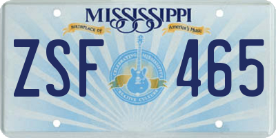 MS license plate ZSF465