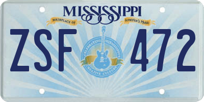 MS license plate ZSF472