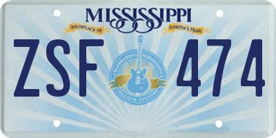 MS license plate ZSF474