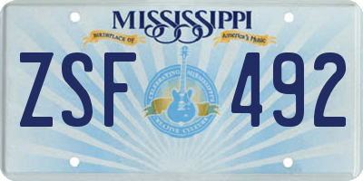 MS license plate ZSF492