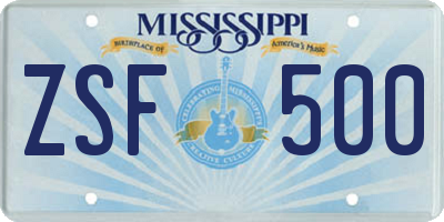 MS license plate ZSF500
