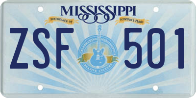 MS license plate ZSF501