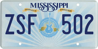 MS license plate ZSF502