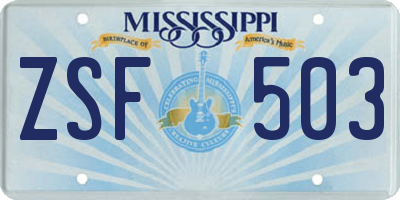 MS license plate ZSF503