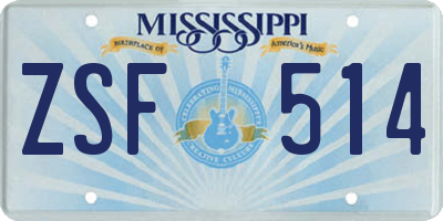 MS license plate ZSF514