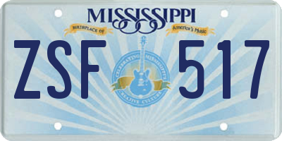 MS license plate ZSF517