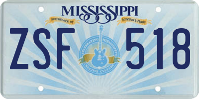 MS license plate ZSF518