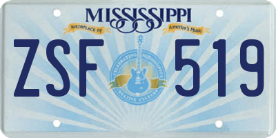 MS license plate ZSF519