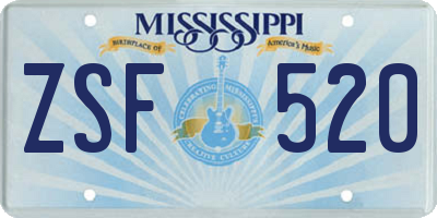 MS license plate ZSF520