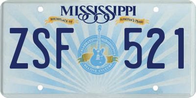 MS license plate ZSF521