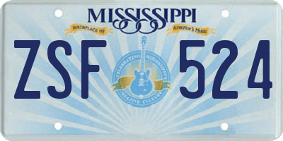 MS license plate ZSF524