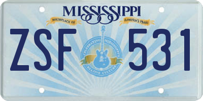 MS license plate ZSF531