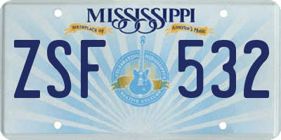 MS license plate ZSF532