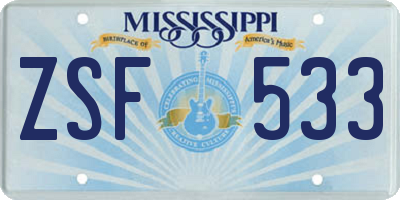 MS license plate ZSF533