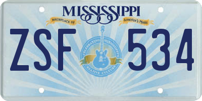 MS license plate ZSF534