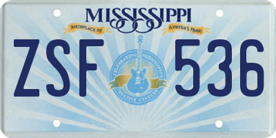 MS license plate ZSF536