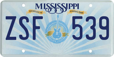 MS license plate ZSF539
