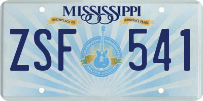 MS license plate ZSF541