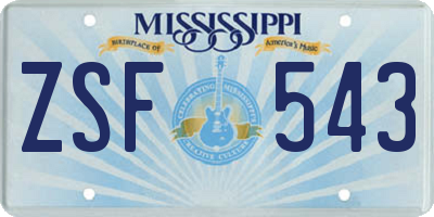 MS license plate ZSF543