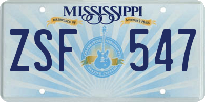 MS license plate ZSF547