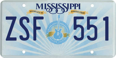 MS license plate ZSF551