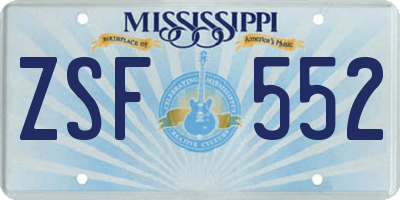 MS license plate ZSF552