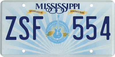 MS license plate ZSF554