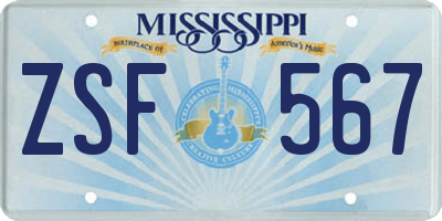 MS license plate ZSF567