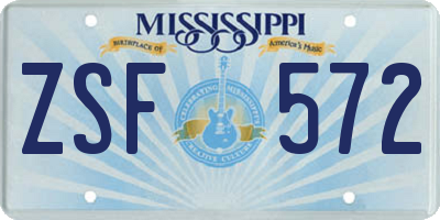 MS license plate ZSF572