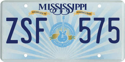 MS license plate ZSF575